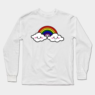 Rainbow, smiley face clouds, cute aesthetic rainbow digital illustration design Long Sleeve T-Shirt